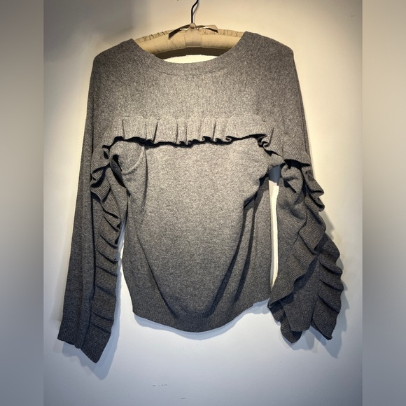 See By Chloé Ruffle Sleeve Virgin Wool Sweater Sz 6 Grey - Picture 7 of 12